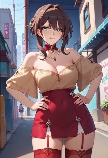 star rail,ruan mei,collar,oversized,Thigh garters  - AI generated anime art